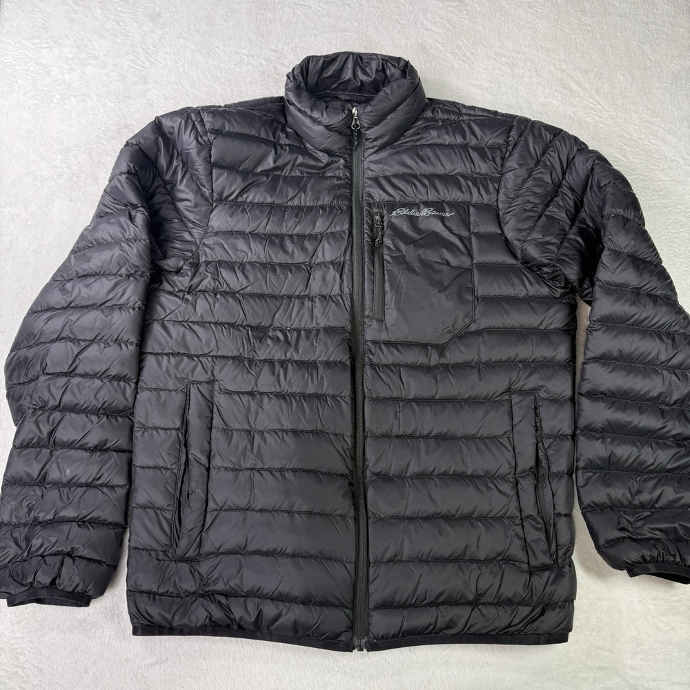 Eddie Bauer Down Jacket Mens Medium Black Insulated Puffer Lightweight